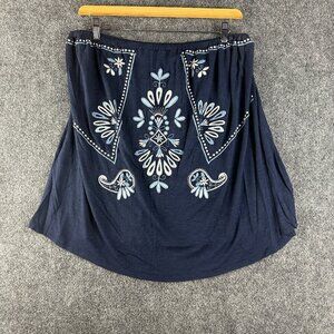 Torrid Skirt Women 2X Blue Stretch Pencil Elastic Waist Pull on Knit Embroidered